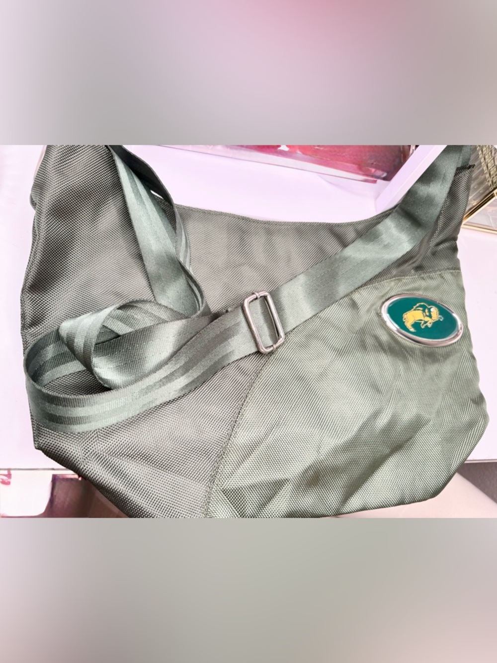 Green Nylon Crossbody Tote with Adjustable Strap NEW No Box